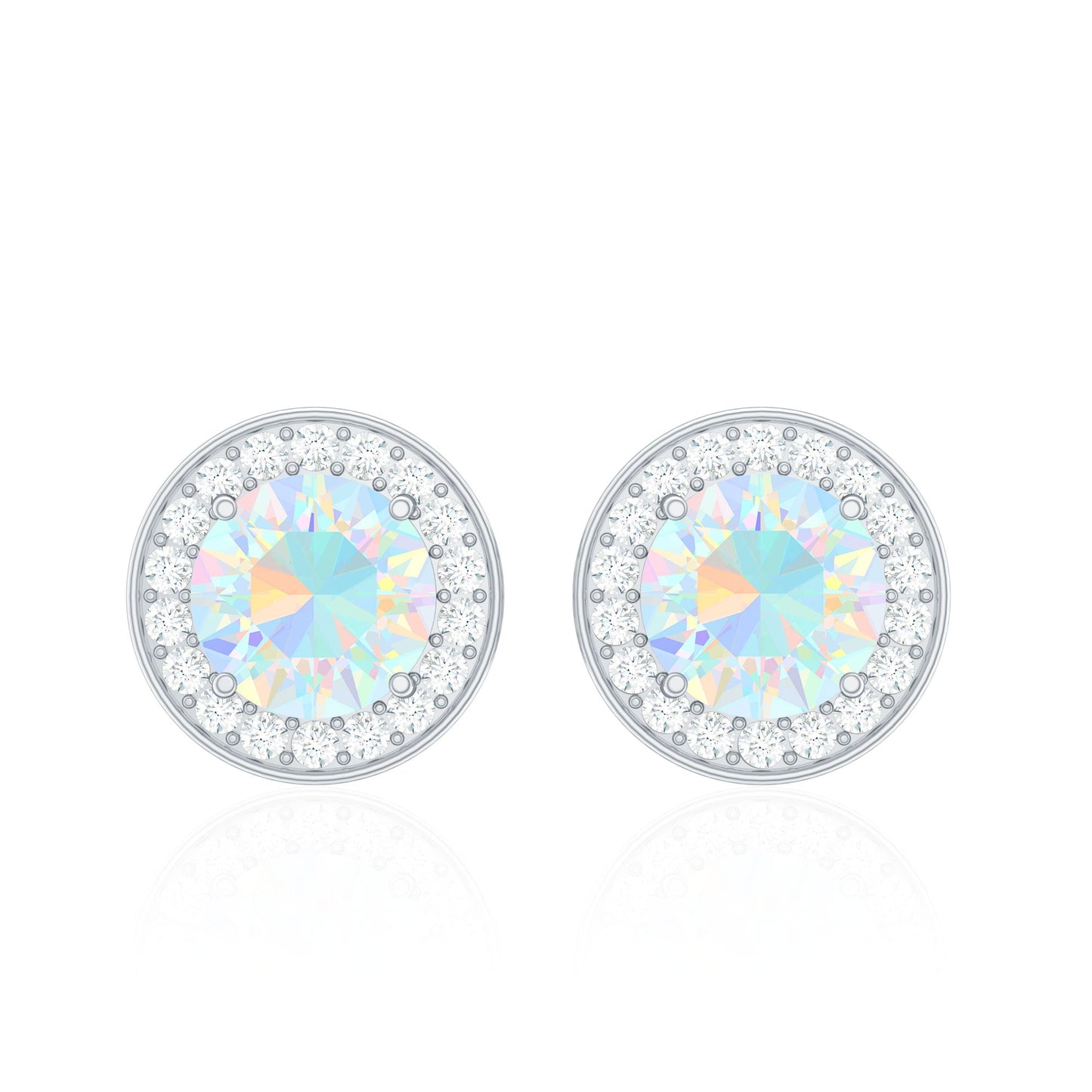 1.6 Carat Round Ethiopian Opal and Diamond Halo Stud Earrings