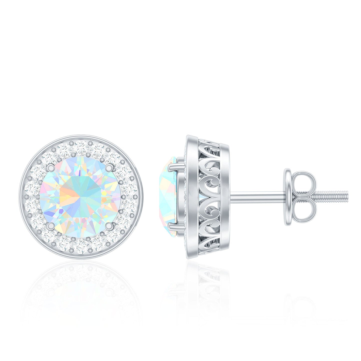 1.6 Carat Round Ethiopian Opal and Diamond Halo Stud Earrings