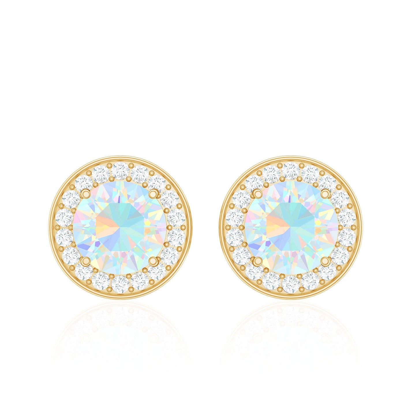 1.6 Carat Round Ethiopian Opal and Diamond Halo Stud Earrings