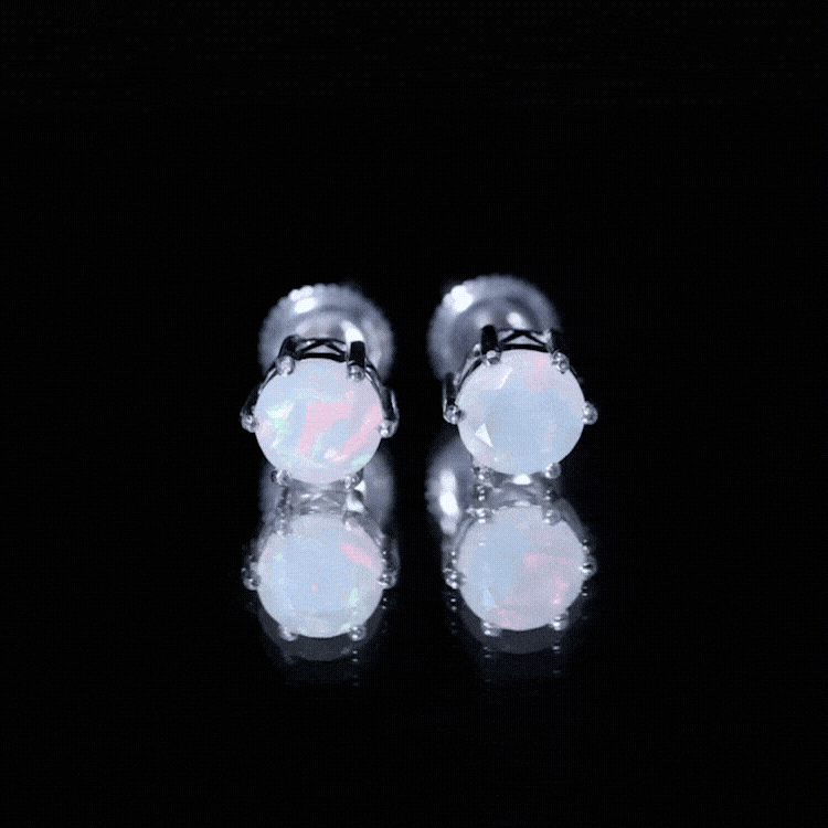 6MM Round Ethiopian Opal Solitaire Stud Earrings in 6 Claw Setting