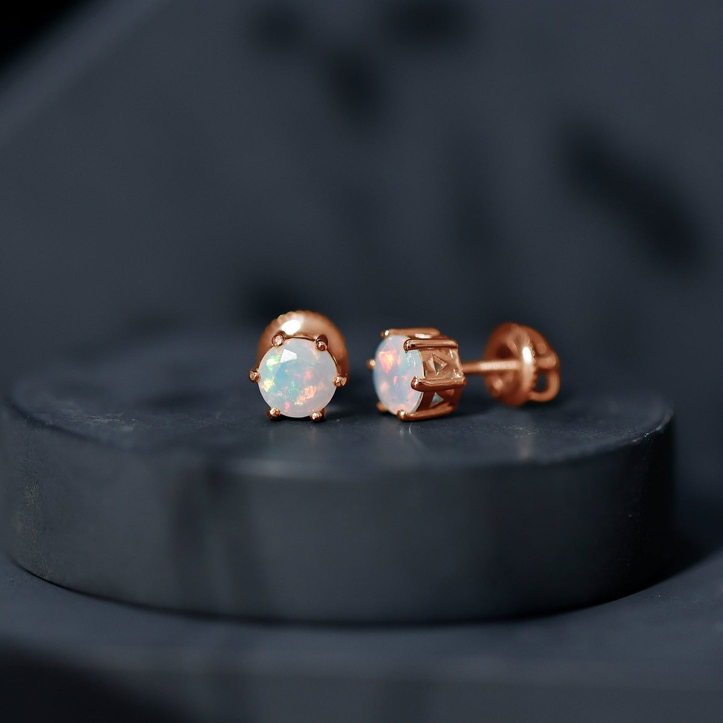 6MM Round Ethiopian Opal Solitaire Stud Earrings in 6 Claw Setting