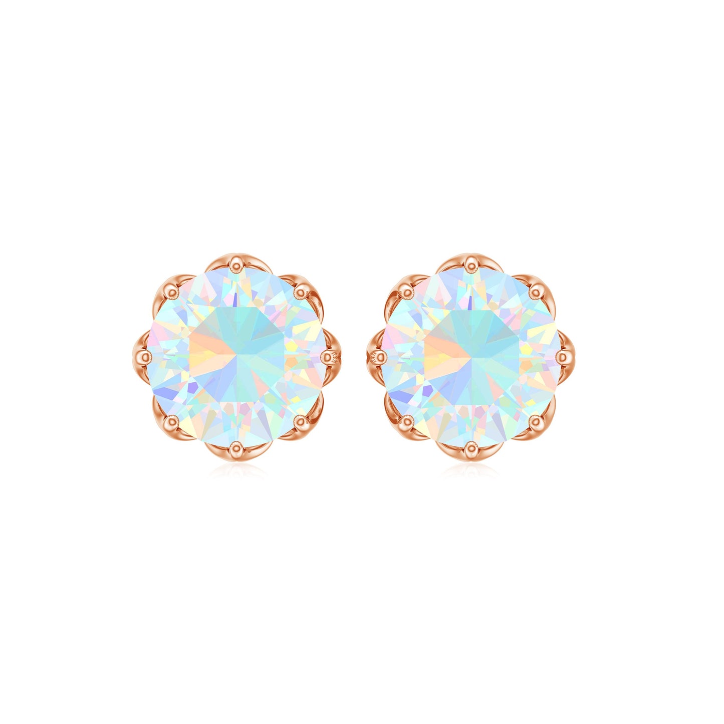 6 MM Decorative Ethiopian Opal Solitaire Stud Earrings