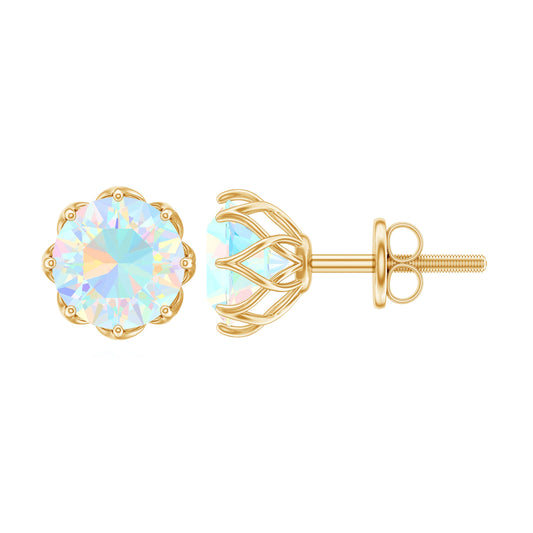 6 MM Decorative Ethiopian Opal Solitaire Stud Earrings