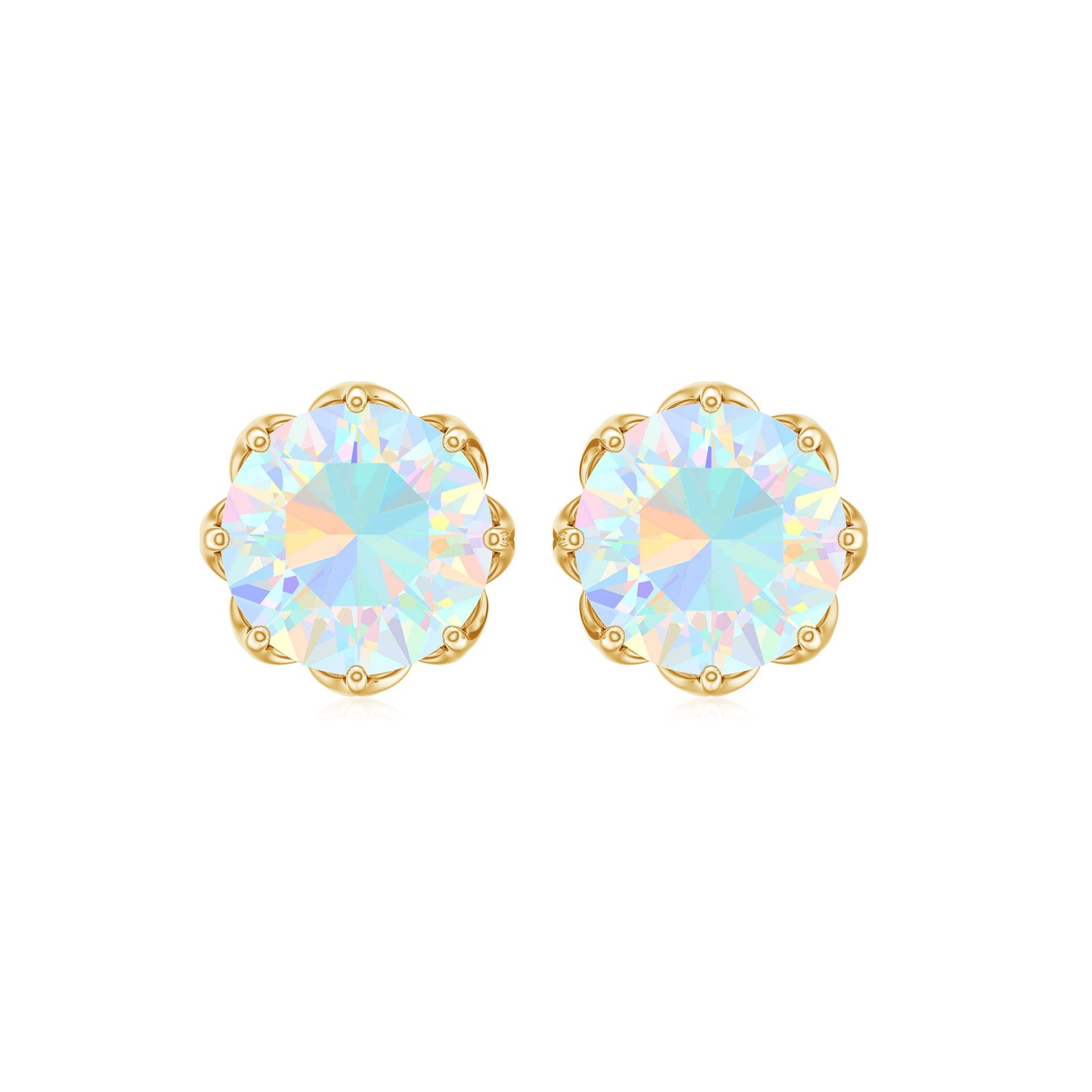 6 MM Decorative Ethiopian Opal Solitaire Stud Earrings