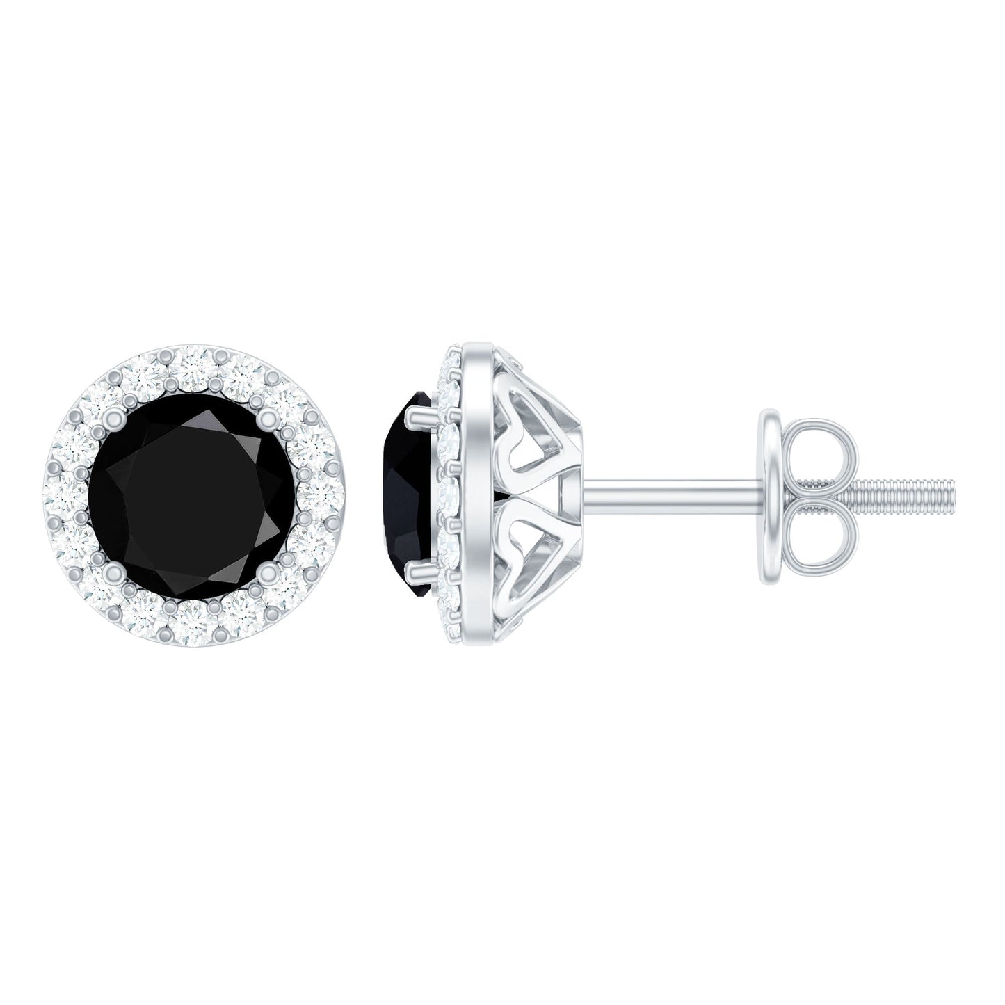 2 CT Created Black Diamond and Moissanite Halo Stud Earrings