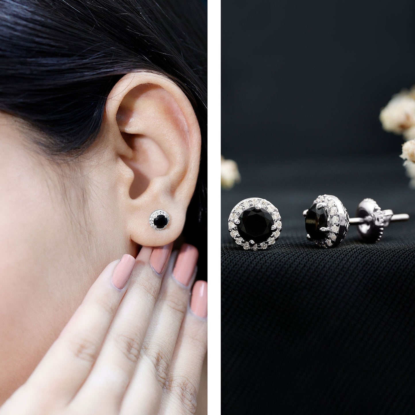 2 CT Created Black Diamond and Moissanite Halo Stud Earrings