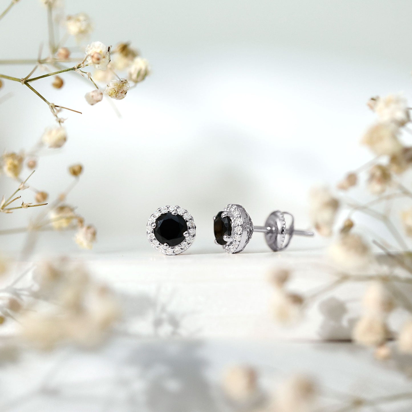 2 CT Created Black Diamond and Moissanite Halo Stud Earrings