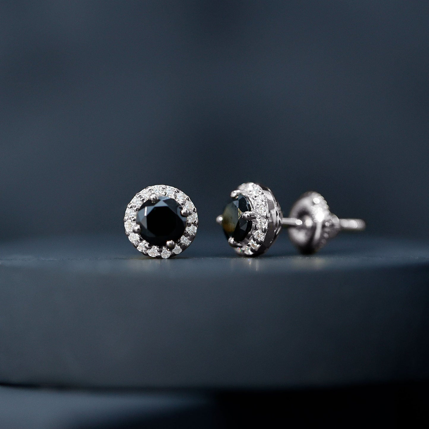 2 CT Created Black Diamond and Moissanite Halo Stud Earrings
