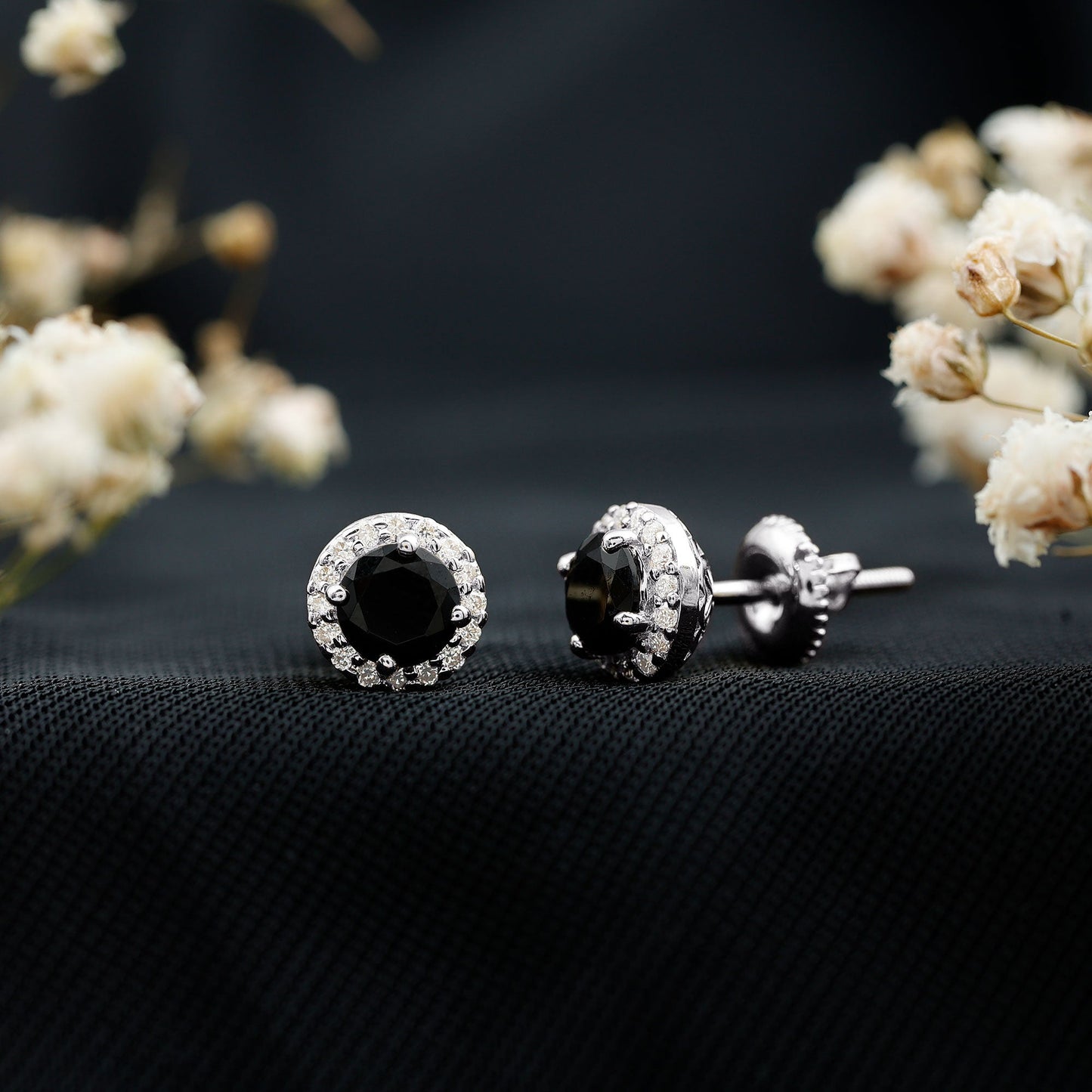2 CT Created Black Diamond and Moissanite Halo Stud Earrings
