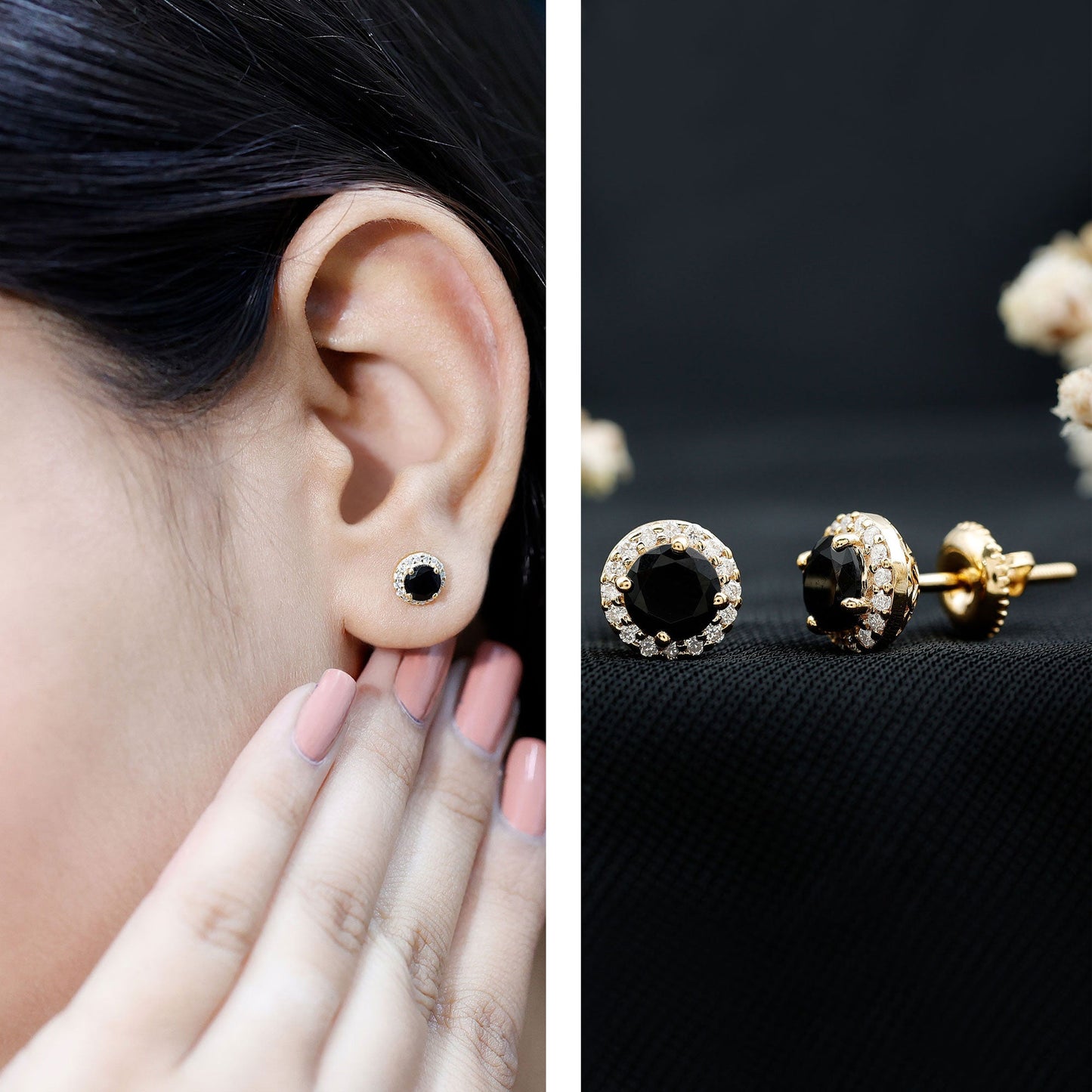 2 CT Created Black Diamond and Moissanite Halo Stud Earrings