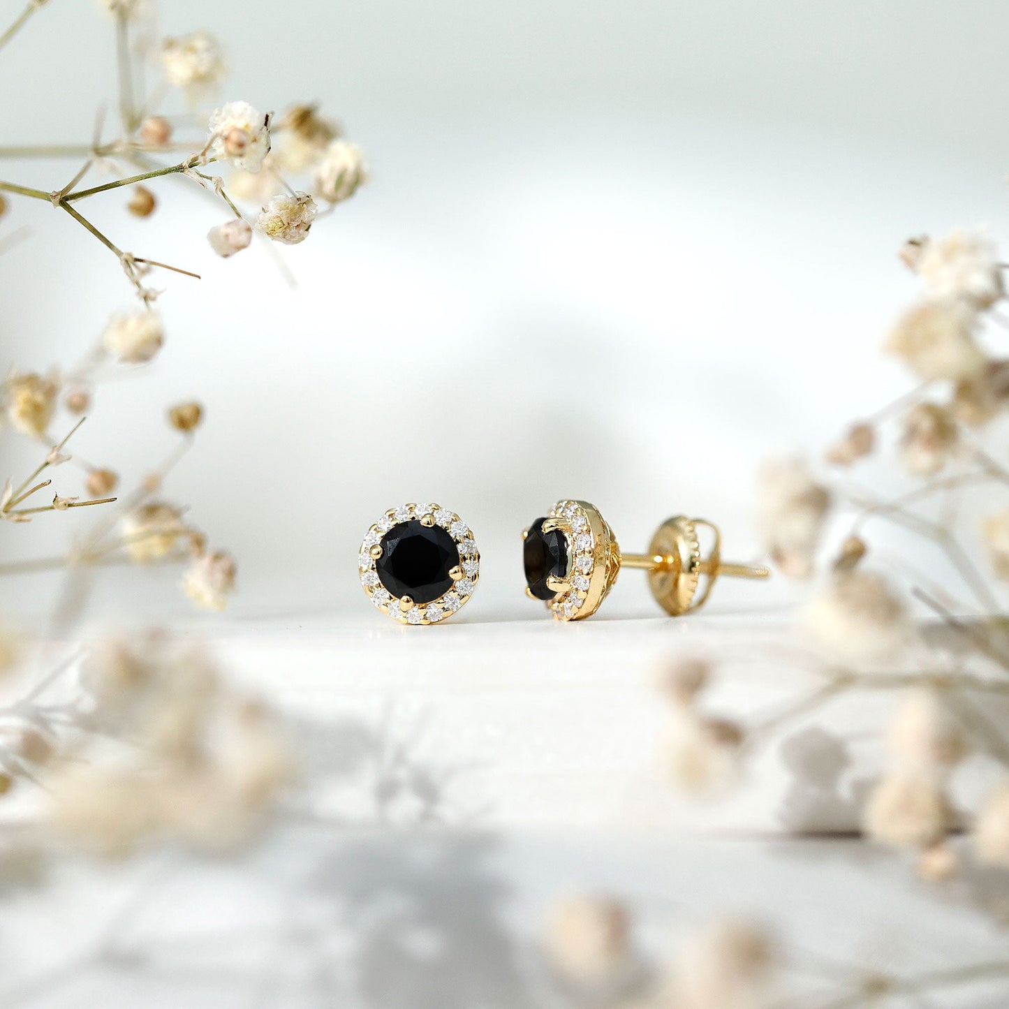 2 CT Created Black Diamond and Moissanite Halo Stud Earrings
