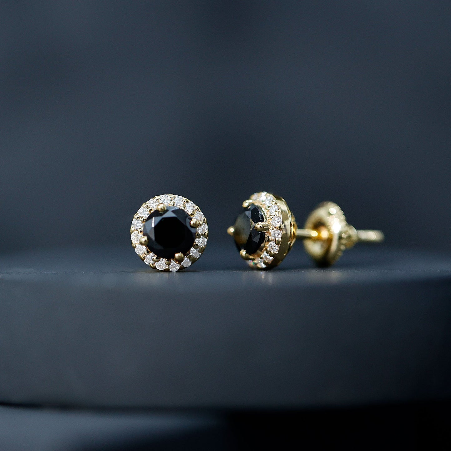 2 CT Created Black Diamond and Moissanite Halo Stud Earrings