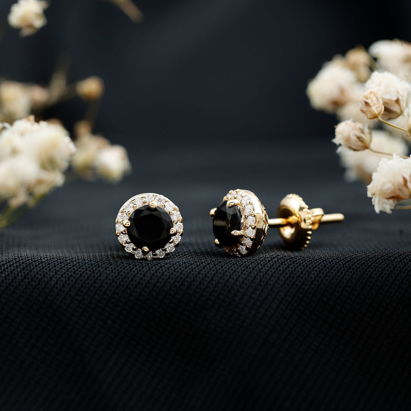 2 CT Created Black Diamond and Moissanite Halo Stud Earrings
