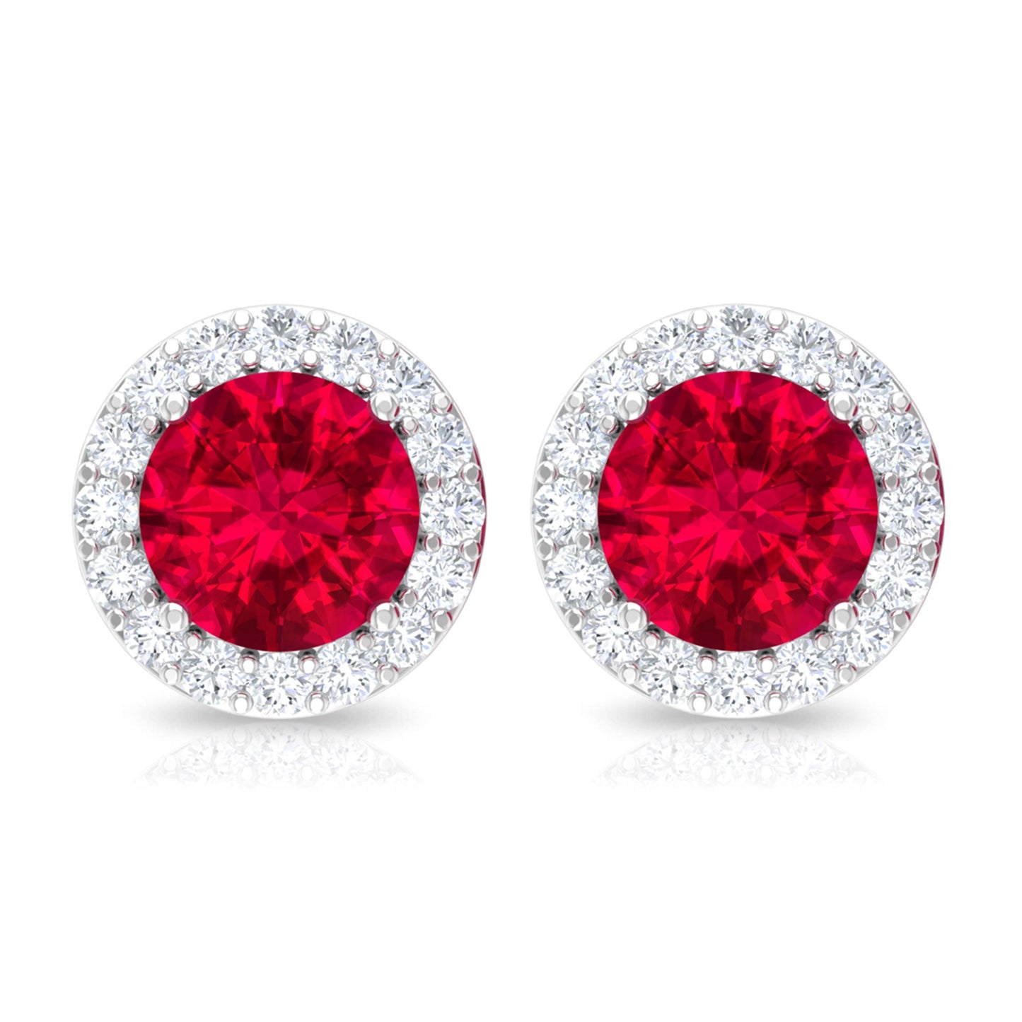 1.5 CT Lab Grown Ruby and Diamond Halo Classic Stud Earring