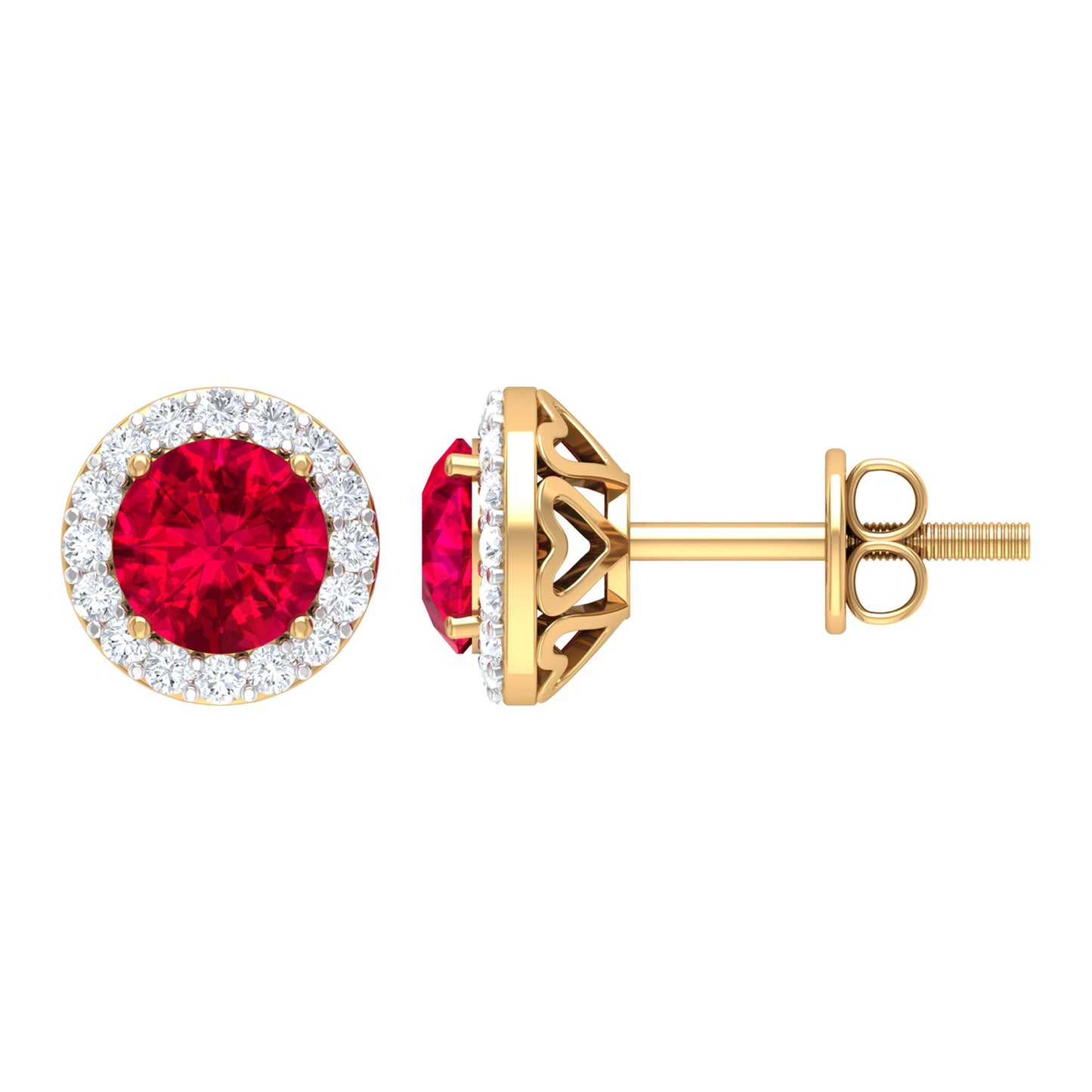 1.5 CT Lab Grown Ruby and Diamond Halo Classic Stud Earring