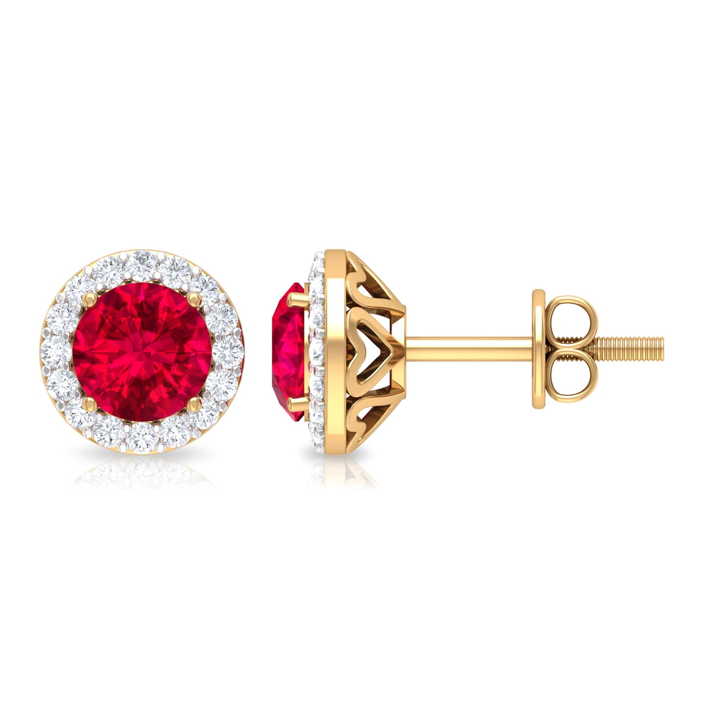 1.5 CT Lab Grown Ruby and Diamond Halo Classic Stud Earring