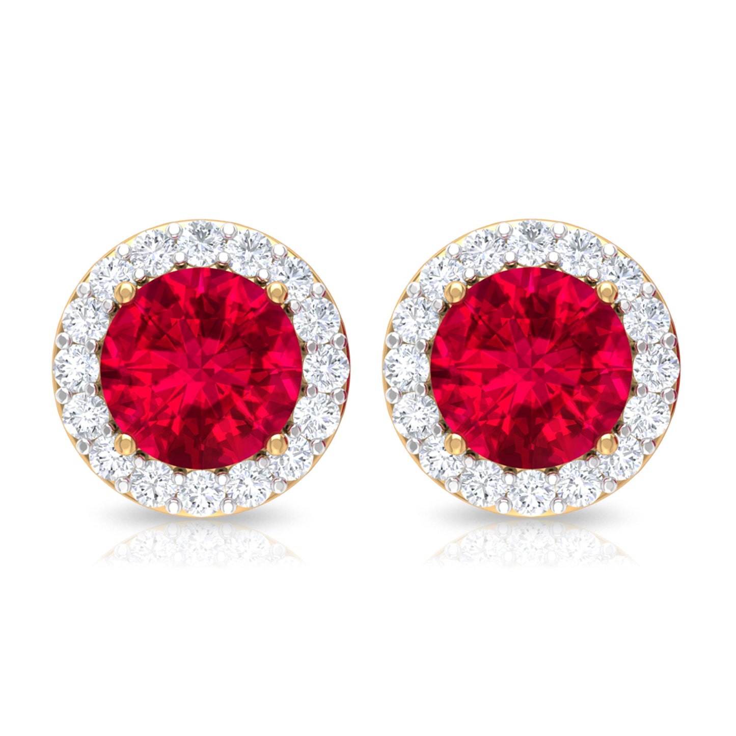 1.5 CT Lab Grown Ruby and Diamond Halo Classic Stud Earring