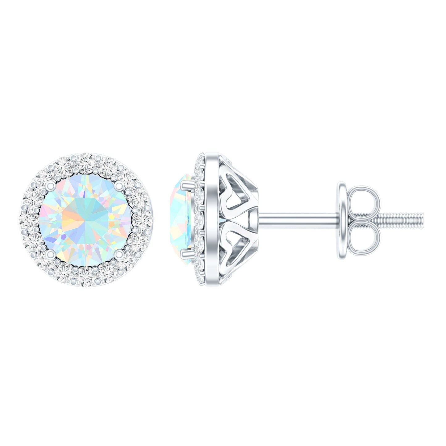 Sterling Silver 1 Carat Ethiopian Opal Stud Earrings with Halo
