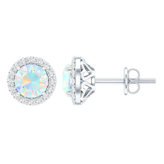 Sterling Silver 1 Carat Ethiopian Opal Stud Earrings with Halo