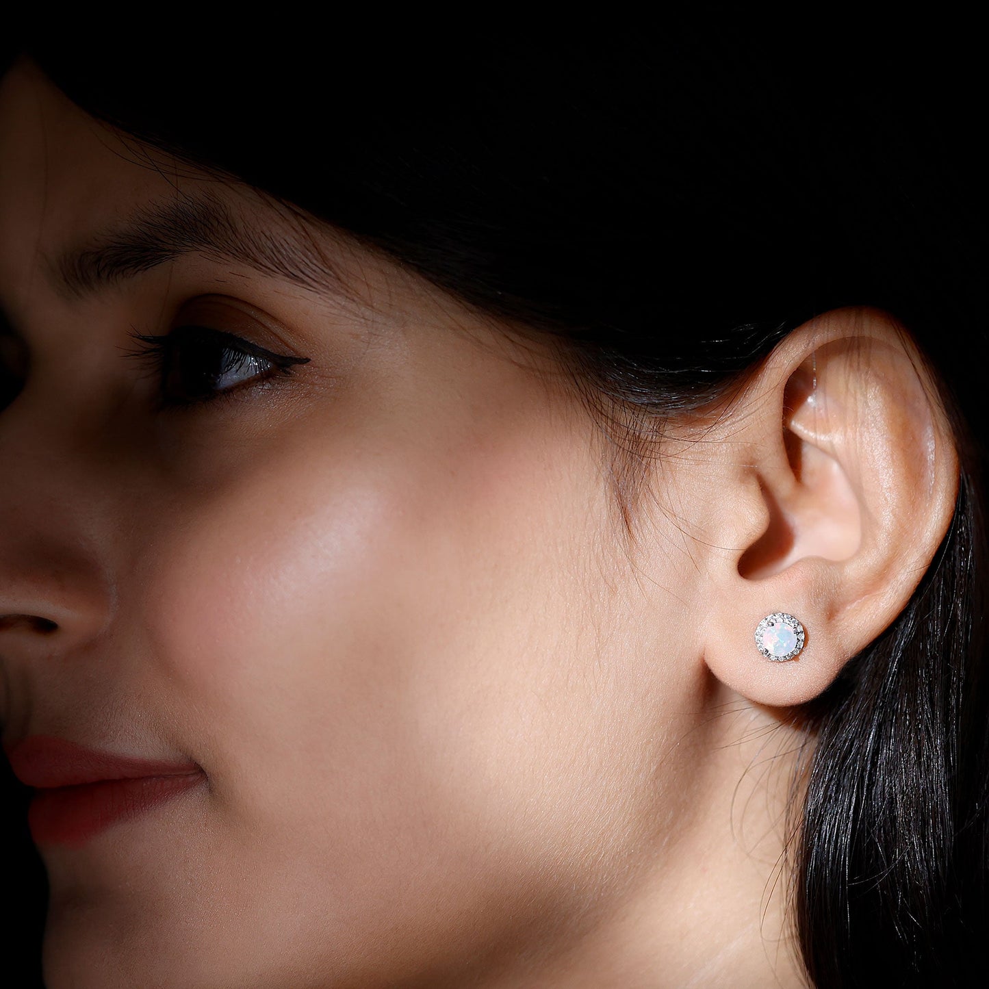 Sterling Silver 1 Carat Ethiopian Opal Stud Earrings with Halo