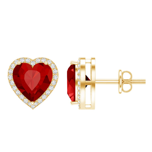 Heart Shape Lab Grown Ruby Stud Earrings For Her
