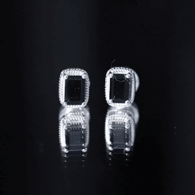 1.2 Carat Emerald Cut Black Onyx Stud Earrings in Silver