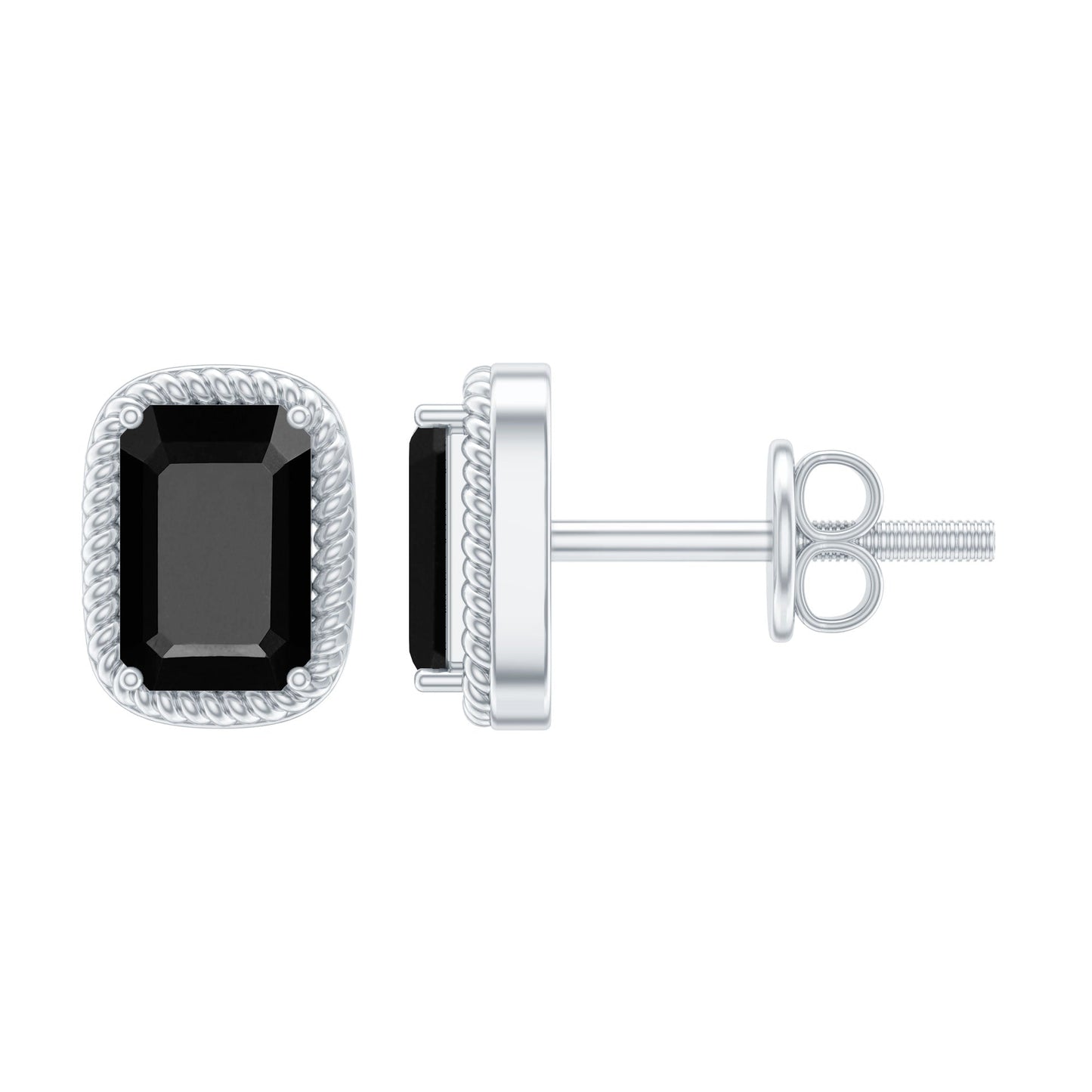 1.2 Carat Emerald Cut Black Onyx Stud Earrings in Silver