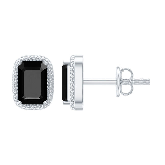 1.2 Carat Emerald Cut Black Onyx Stud Earrings in Silver