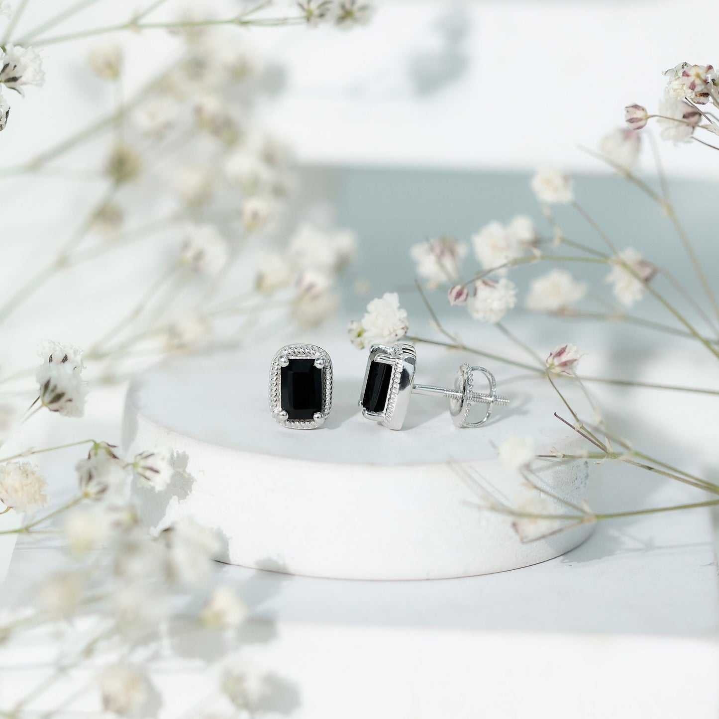 1.2 Carat Emerald Cut Black Onyx Stud Earrings in Silver