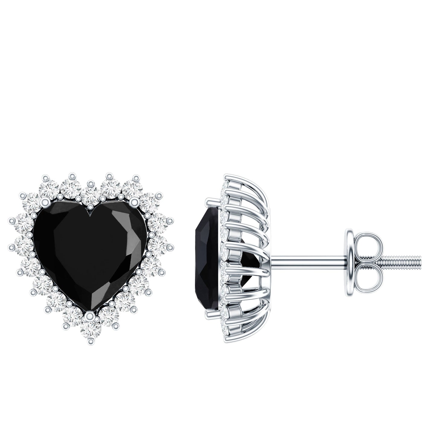 Lab Created Black Diamond Heart Stud Earrings With Moissanite Halo