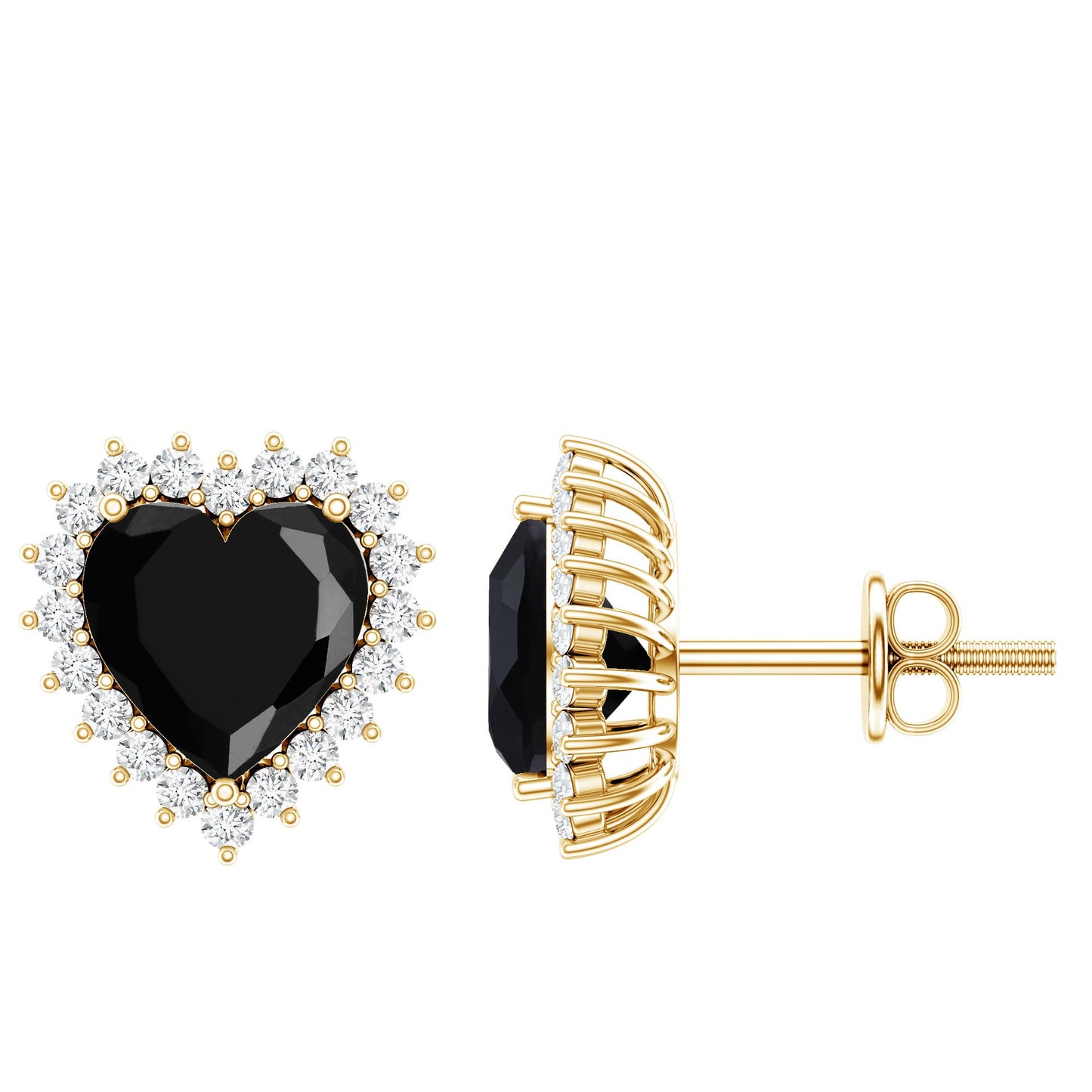 Lab Created Black Diamond Heart Stud Earrings With Moissanite Halo