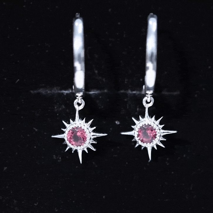 4MM Round Shape Pink Tourmaline Sunburst Hoop Drop Earrings