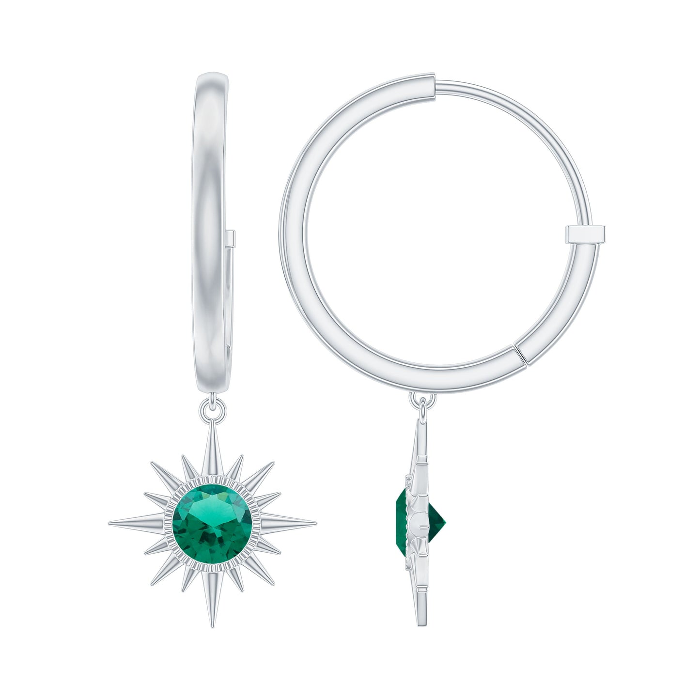 0.5 Carat Round Cut Lab Created Emerald Sunburst Hoop Earrings