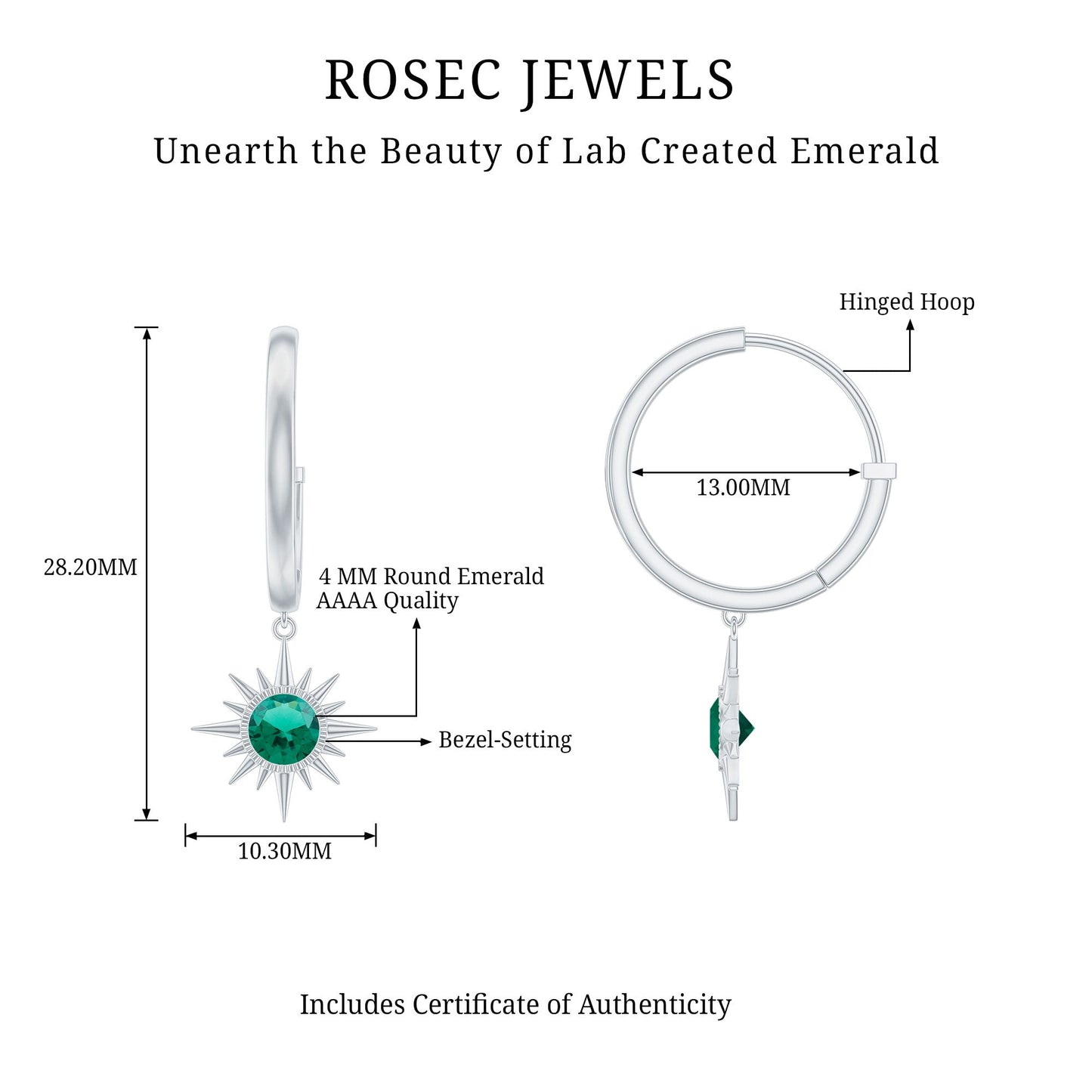 0.5 Carat Round Cut Lab Created Emerald Sunburst Hoop Earrings