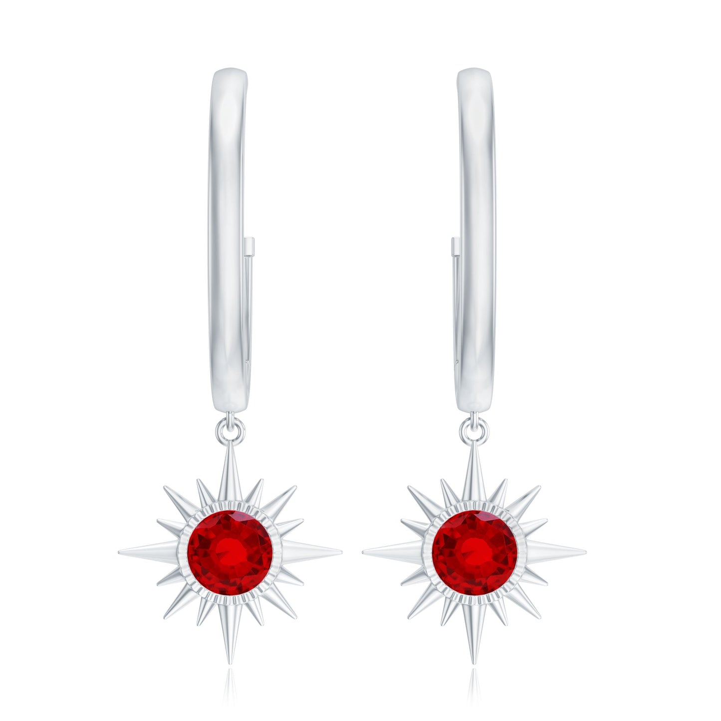 Lab Created Ruby Hoop Drop Earrings With Certificate