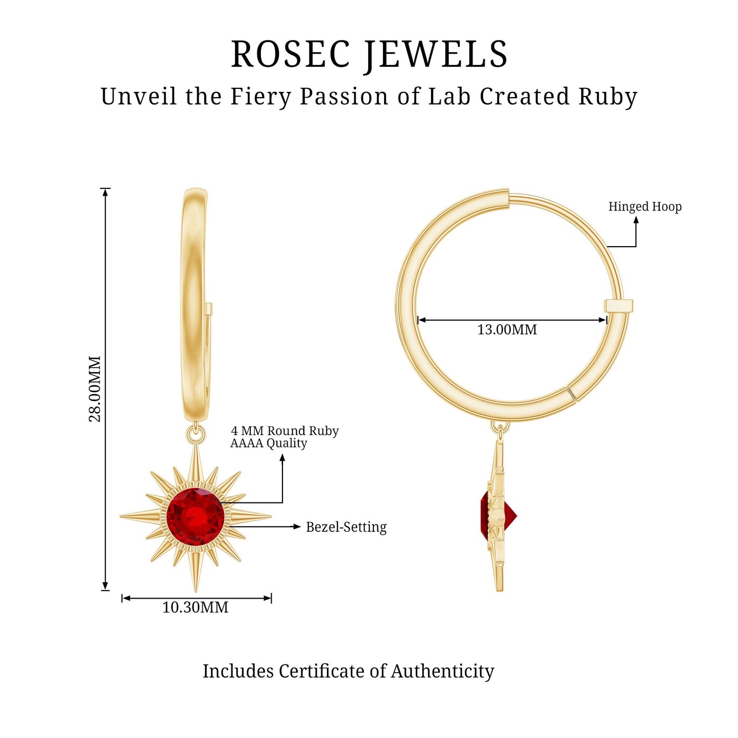 Lab Created Ruby Hoop Drop Earrings With Certificate