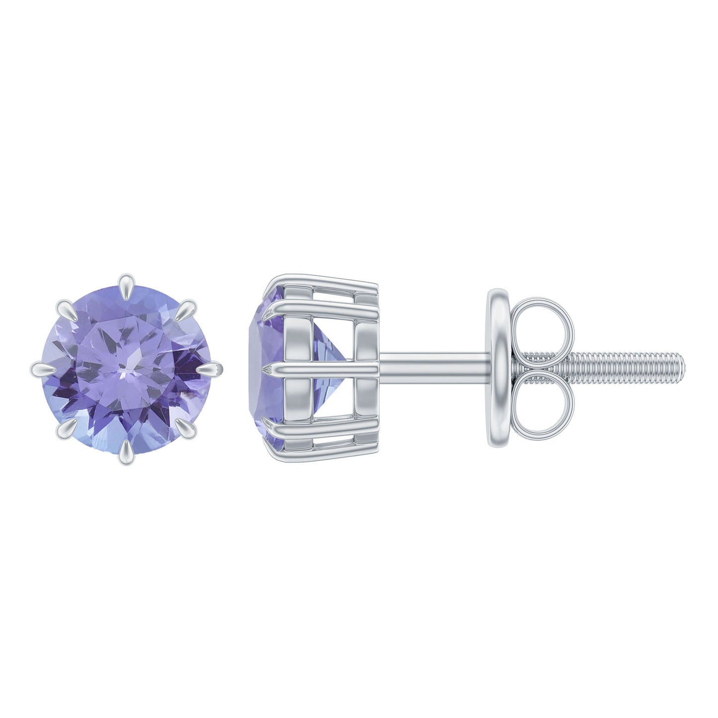 1 Carat Natural Tanzanite Round Stud Earrings for Women