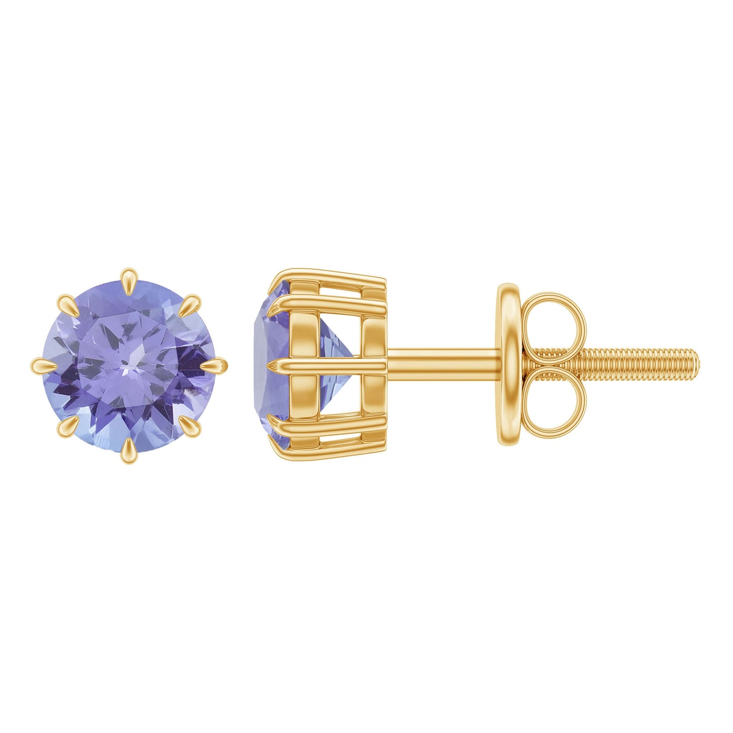 1 Carat Natural Tanzanite Round Stud Earrings for Women