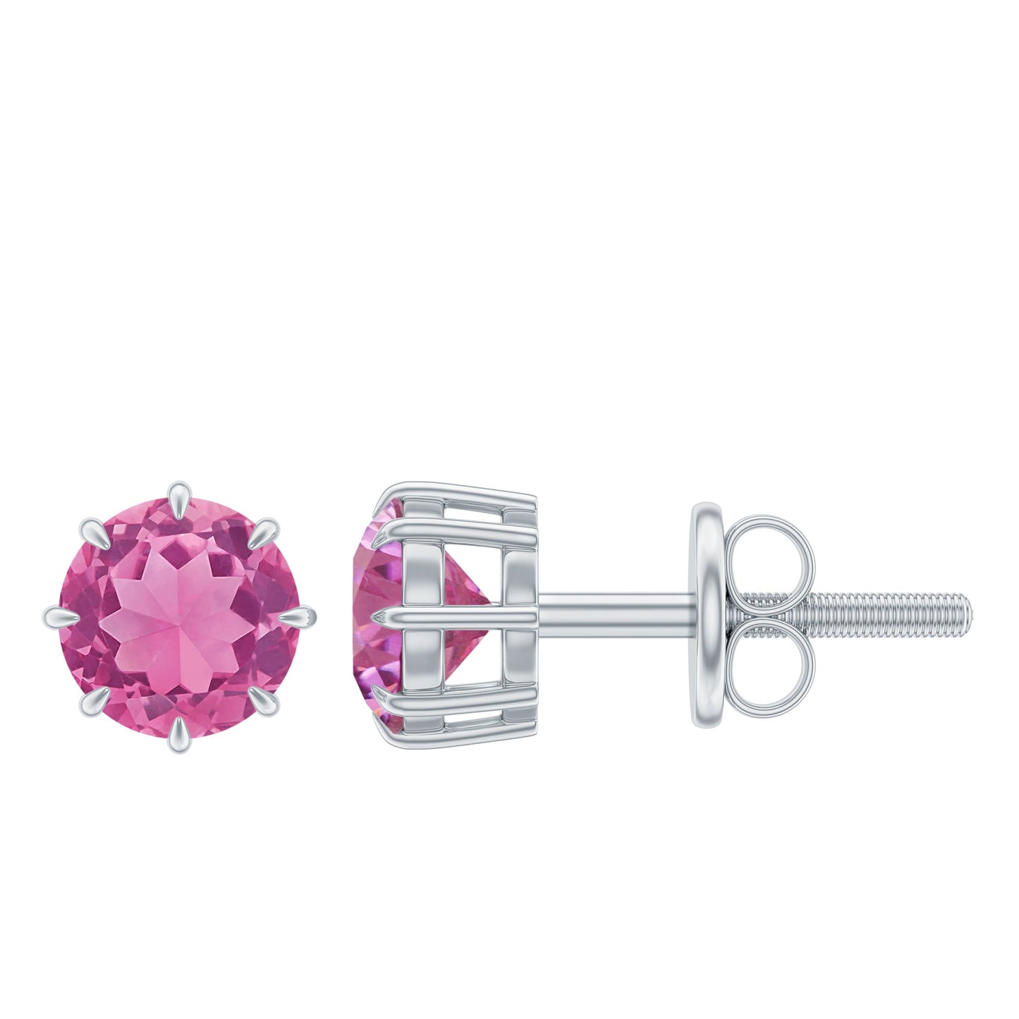 Genuine 1 Carat Pink Tourmaline Stud Earrings with Screw Back