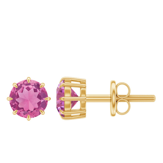 Genuine 1 Carat Pink Tourmaline Stud Earrings with Screw Back