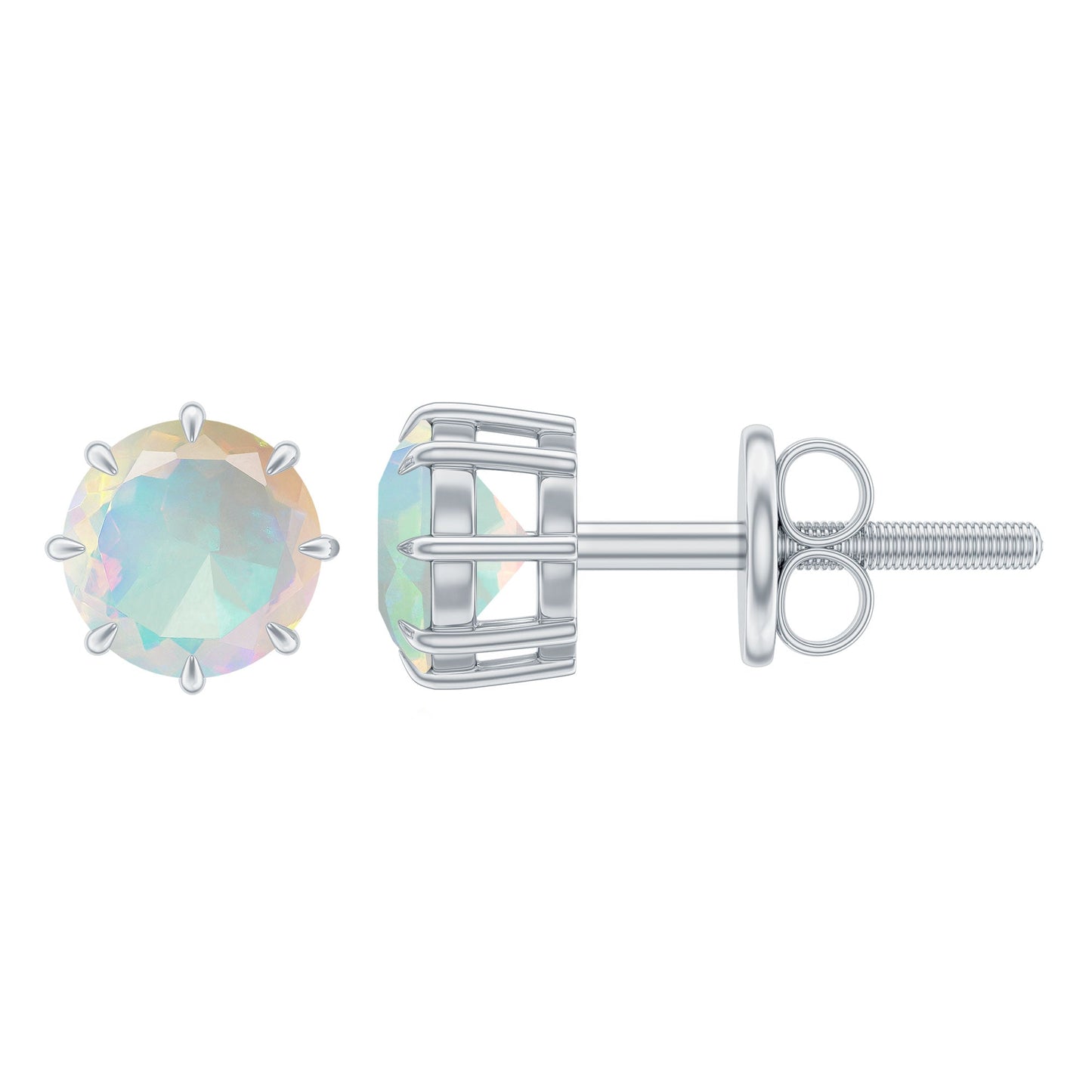 1 Carat Natural Ethiopian Opal Solitaire Stud Earrings