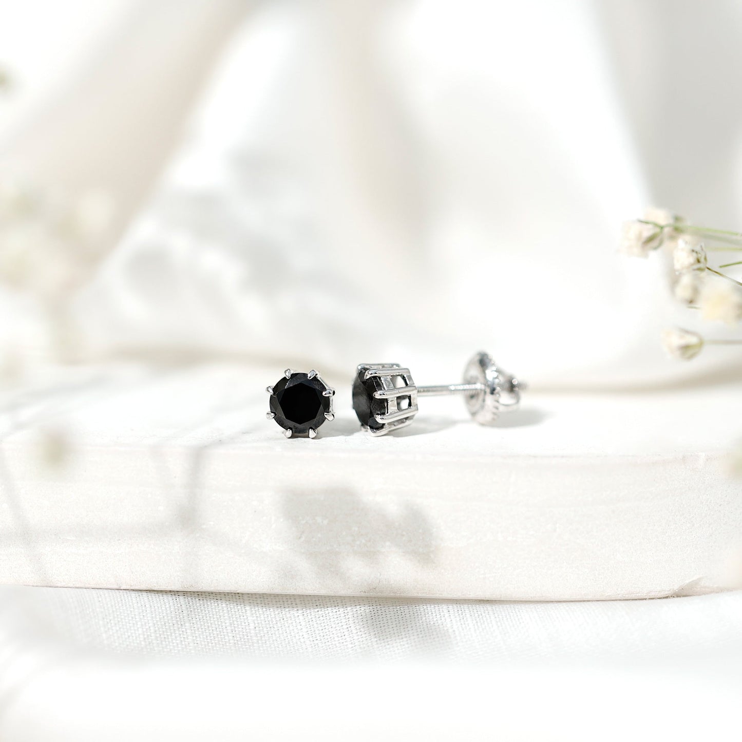 Solitaire 5MM Lab Created Black Diamond Stud Earrings