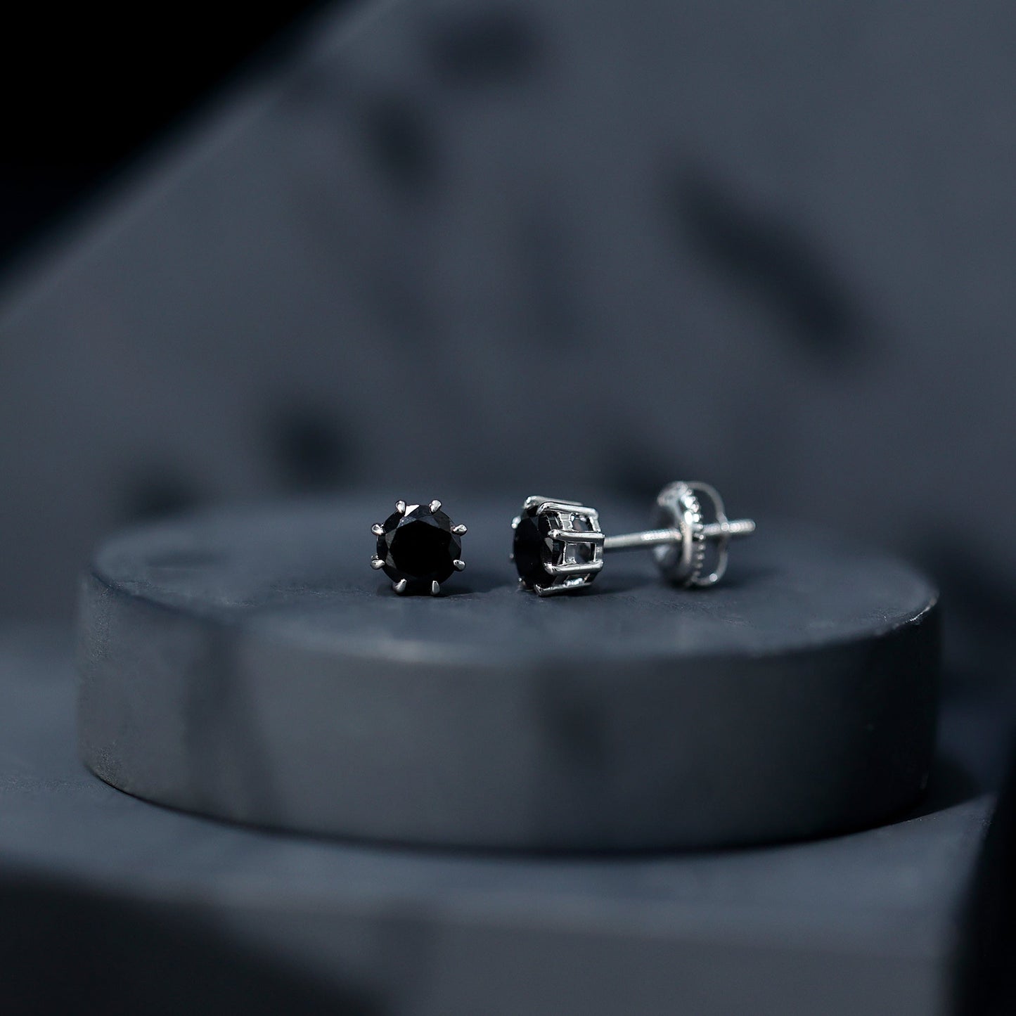Solitaire 5MM Lab Created Black Diamond Stud Earrings