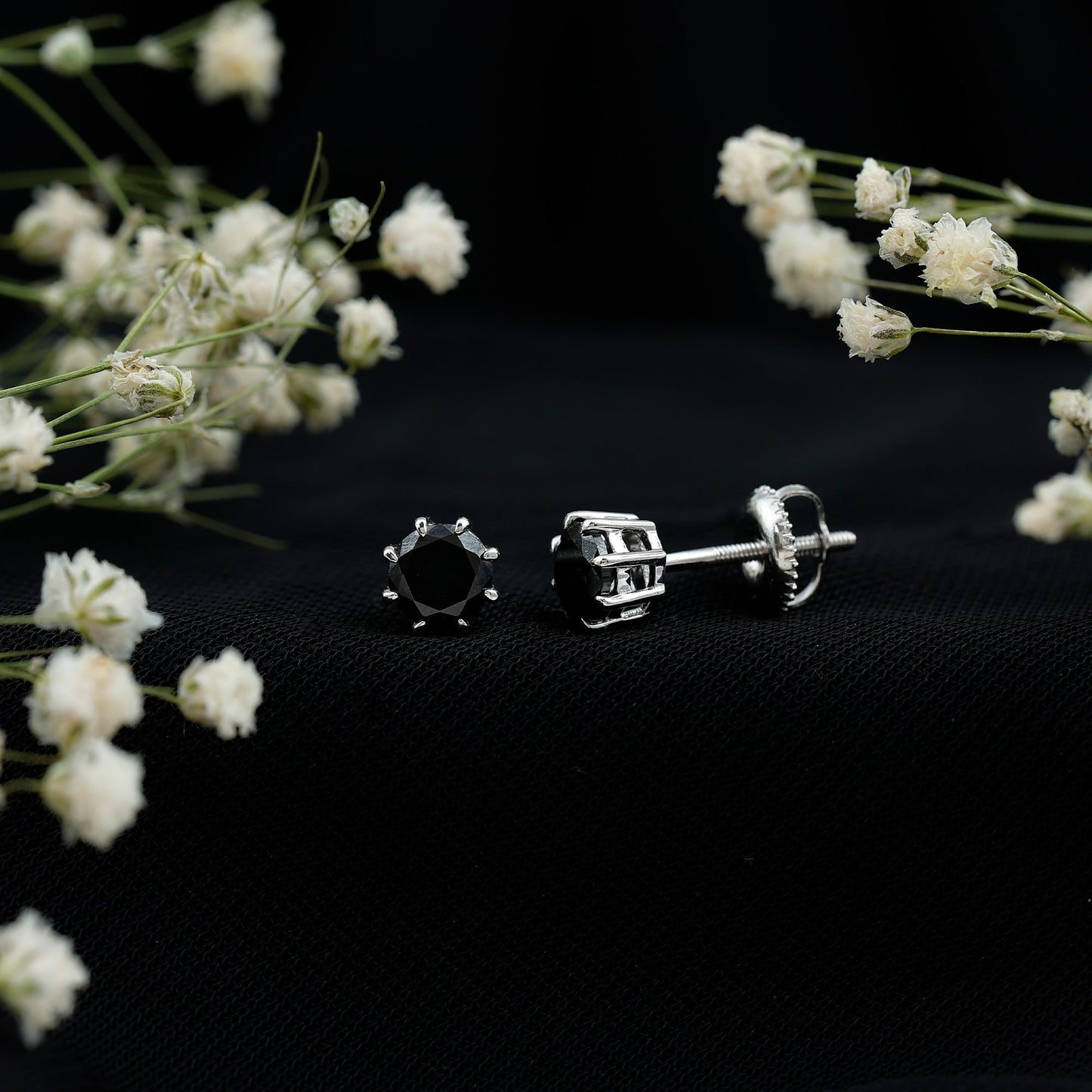 Solitaire 5MM Lab Created Black Diamond Stud Earrings