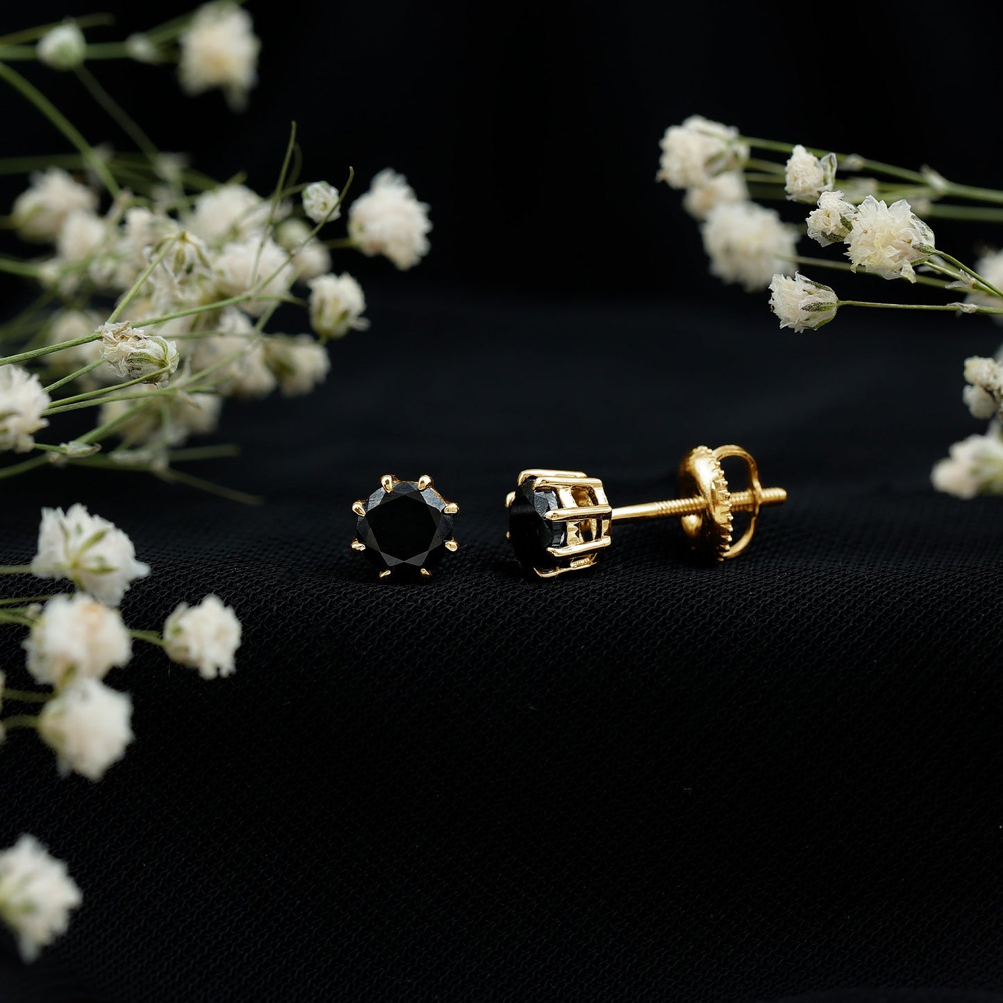 Solitaire 5MM Lab Created Black Diamond Stud Earrings