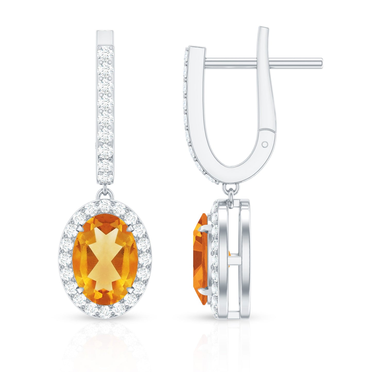 Genuine 6X8mm Oval Citrine Drop Earrings with Latch Back