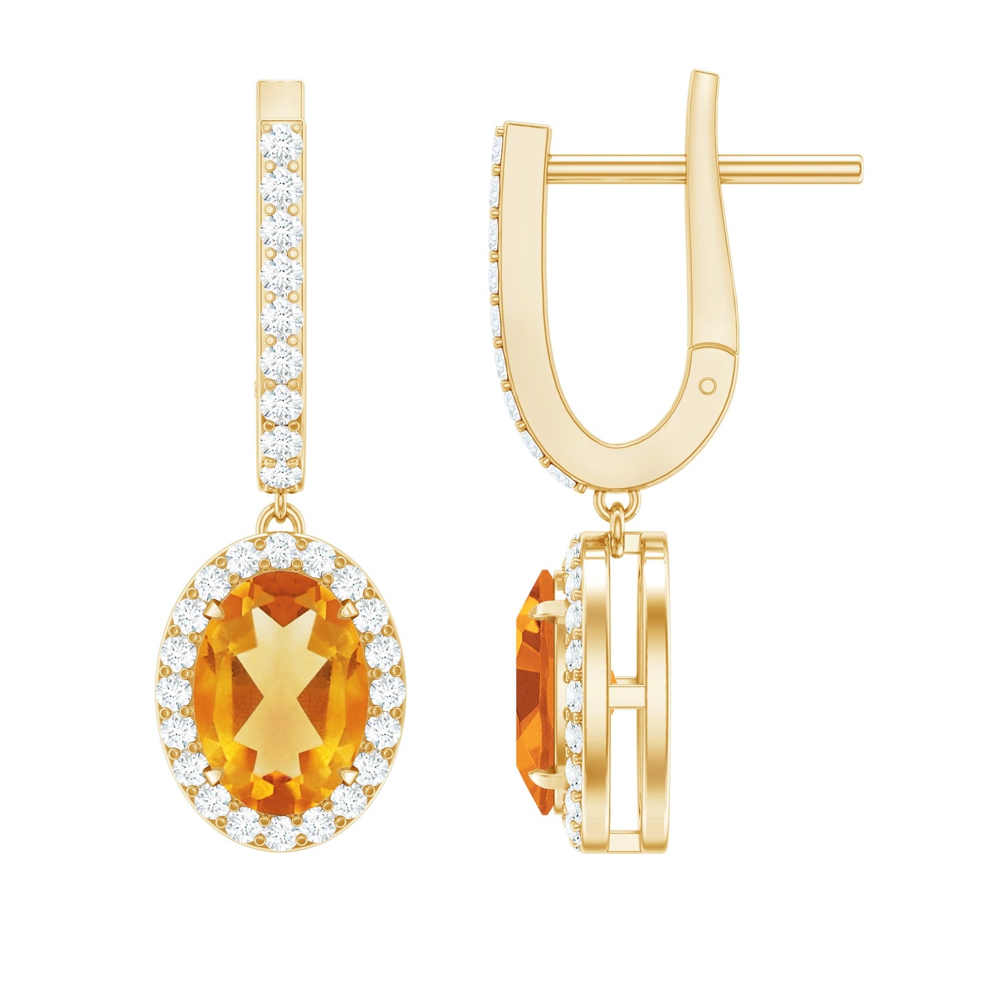 Genuine 6X8mm Oval Citrine Drop Earrings with Latch Back