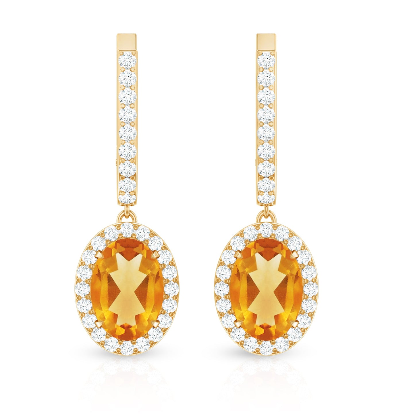 Genuine 6X8mm Oval Citrine Drop Earrings with Latch Back