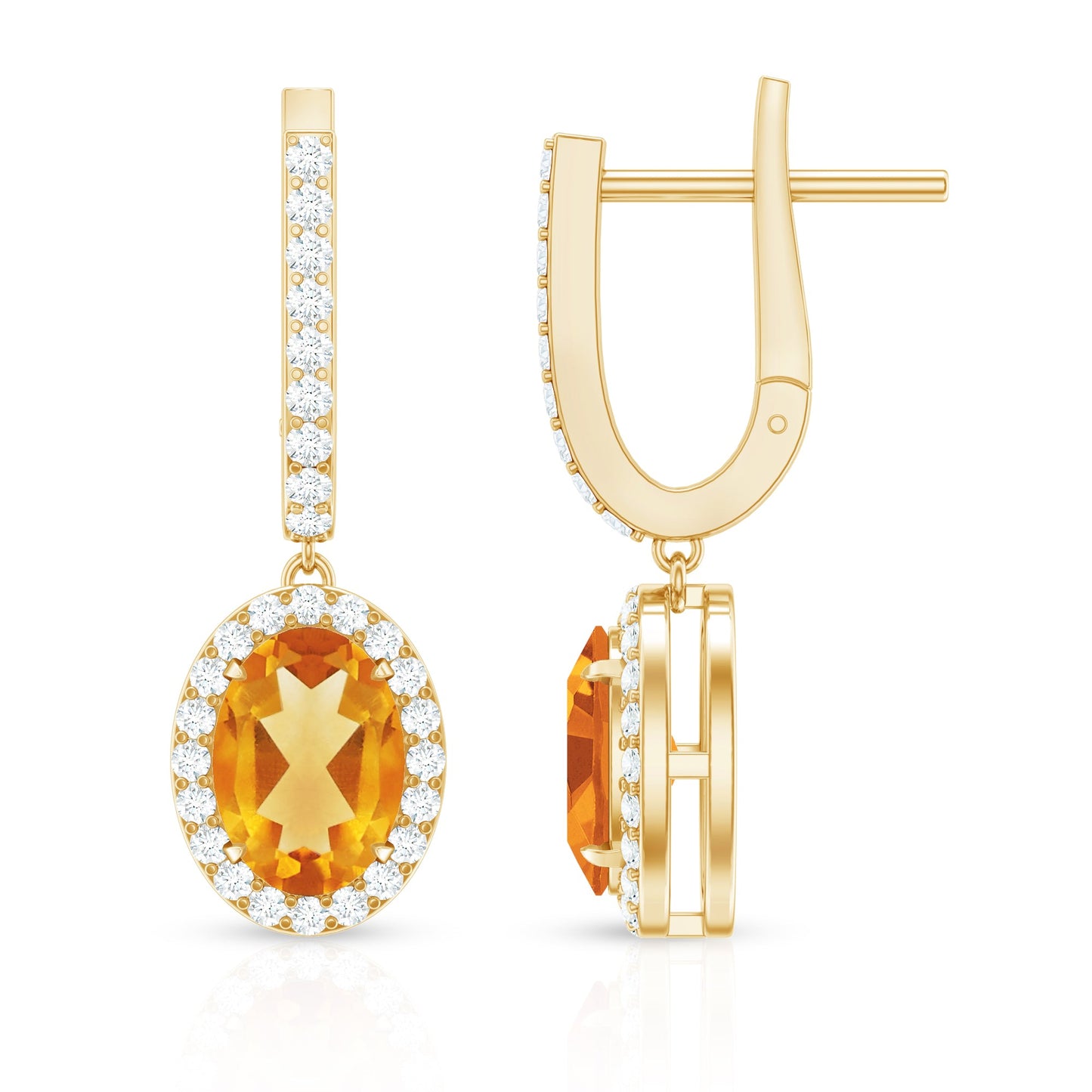 Genuine 6X8mm Oval Citrine Drop Earrings with Latch Back