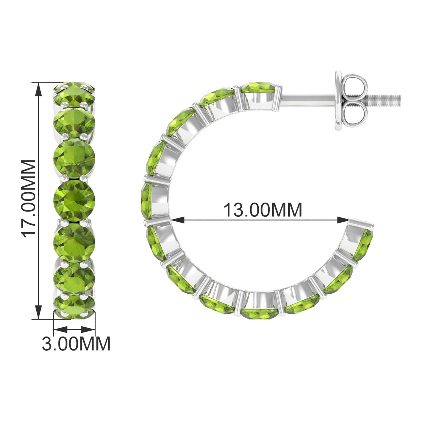 Natural 3.84 Carat Round Shape Peridot Hoop Earrings For Women